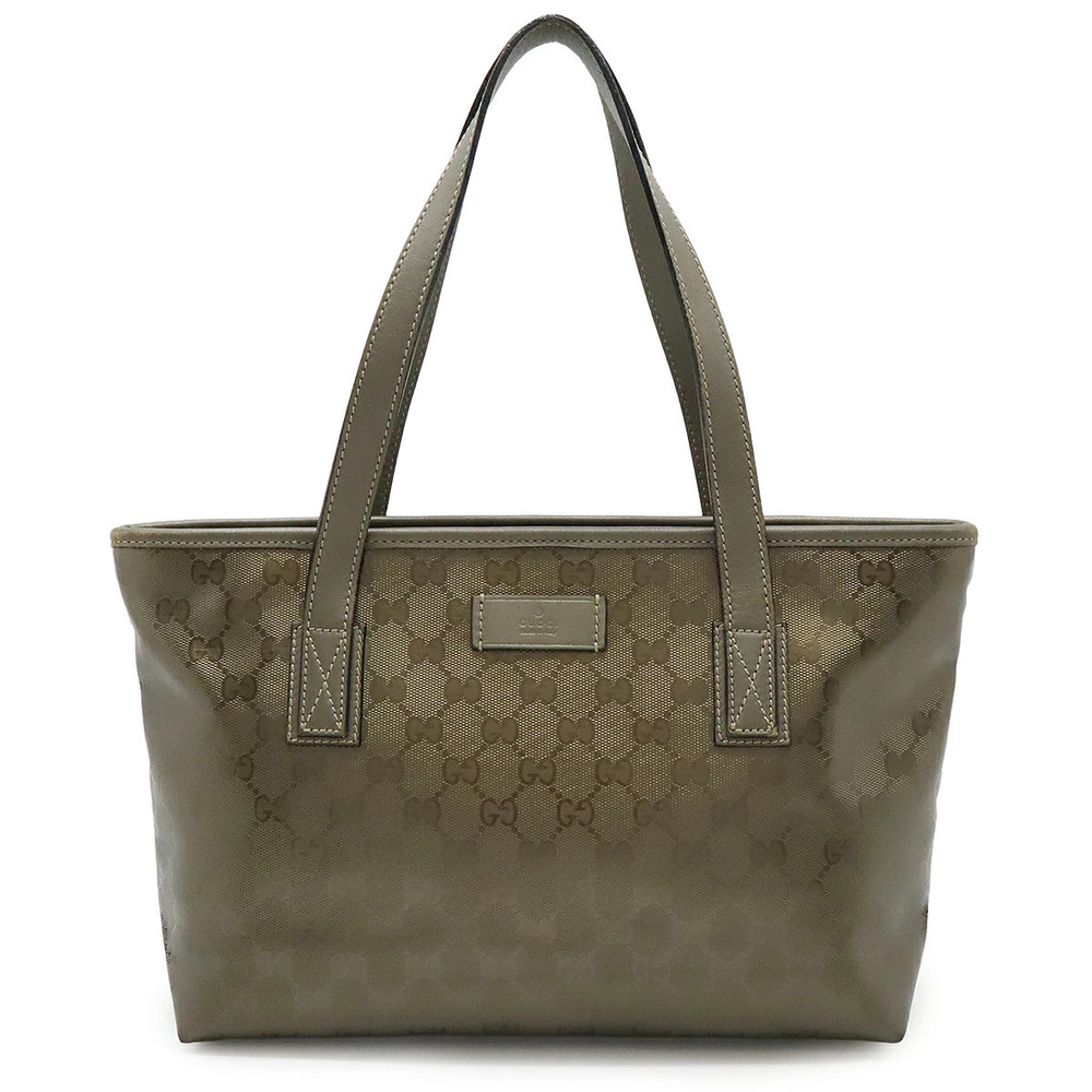 Gucci GG Imprime Tote Bag Shoulder Leather Metallic Khaki Green